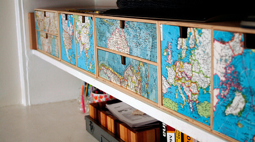 map decoupaged drawers via flickr Decorating with Maps