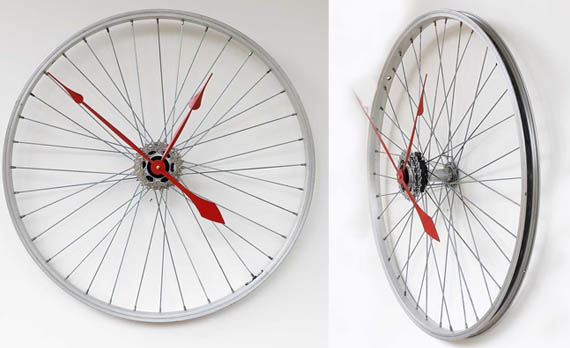 Recycled Bike Wheel Clock via coolmaterial Handmade Clocks