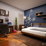 blue accent wall bedroom via homedesigners_us