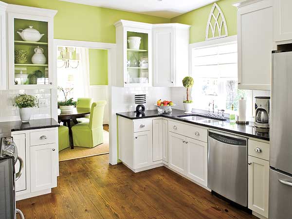 Green Paint with White Cabinets in Kitchen