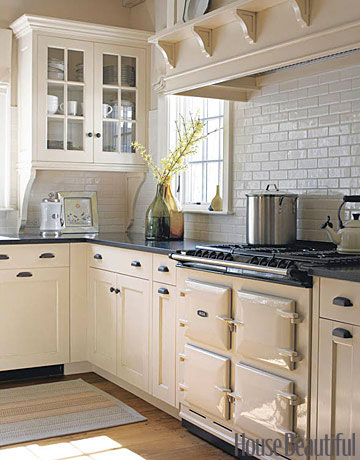 Cream Kitchen Cabinets with Tile Backsplash