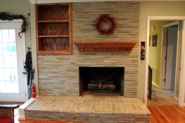 Brown Painted Brick Fireplace