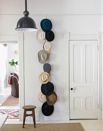 displaying hat collection via apartment therapy Modern Wall Displays of Collections