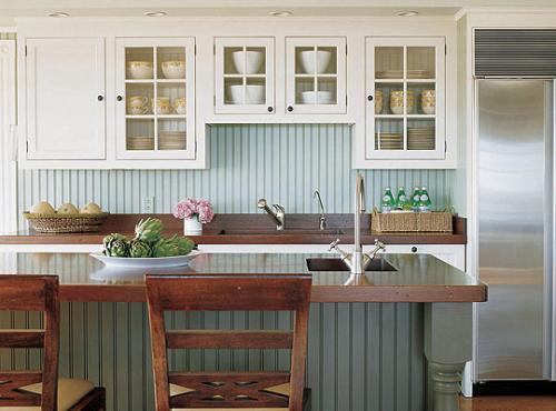 Country Kitchen with Wythe Blue painted bead board. 