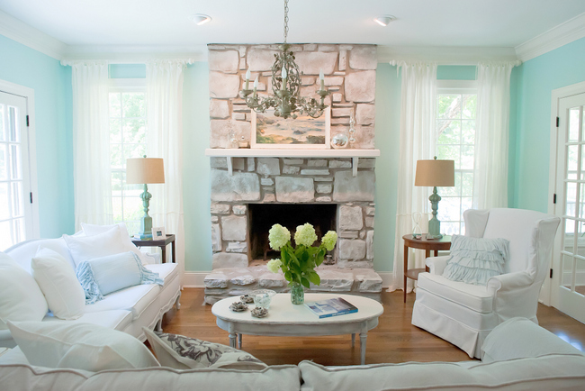 shabby chic painted stone fireplace