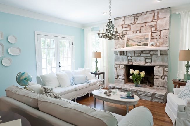 painted stone fireplace