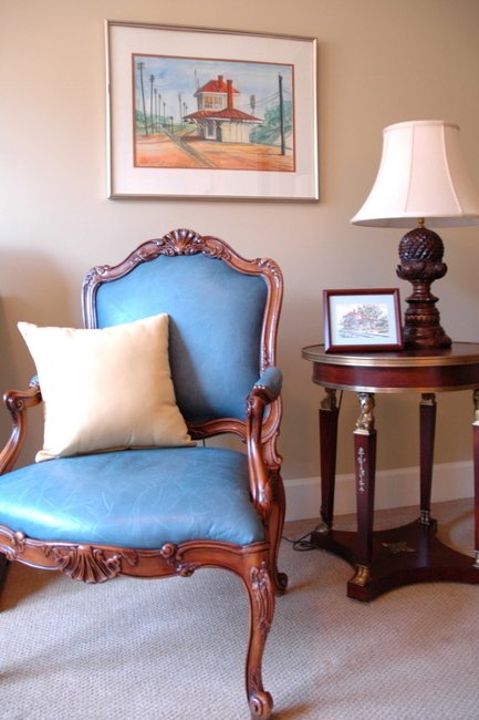 blue leather chair