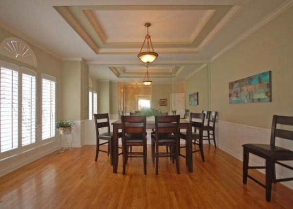 gray dining room trey tray ceiling