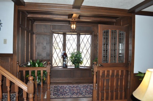 tudor wood paneling entry