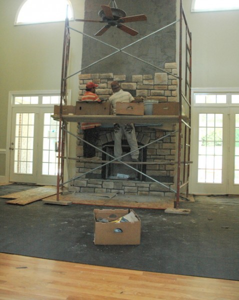 rustic stone fireplace