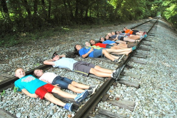 kids on railroad tracks