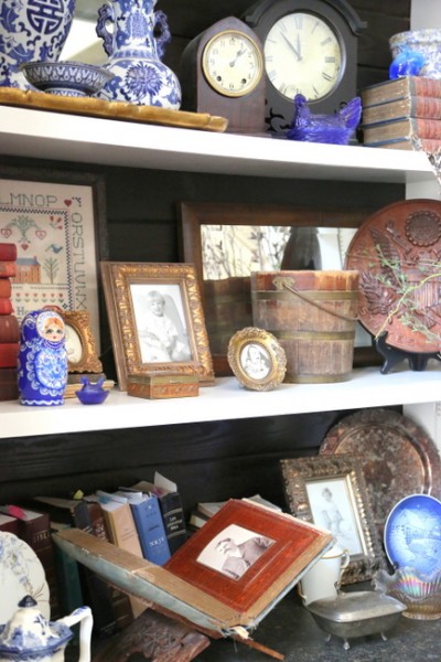 bookcases with barn wood and antiques