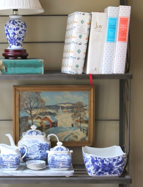 transferware cookbooks bakers rack