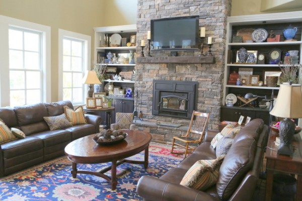 rustic stone fireplace