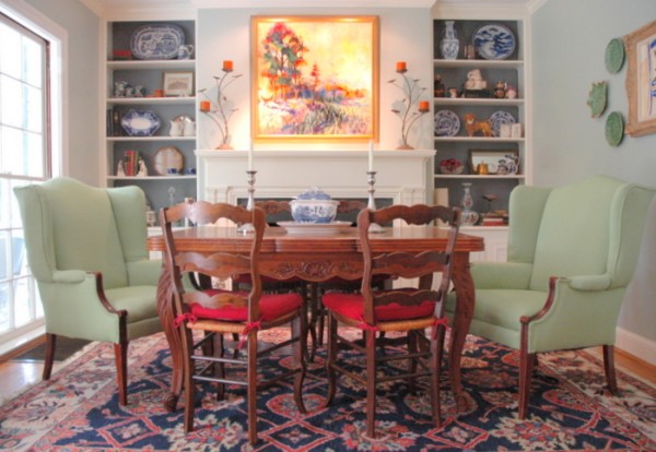 blue dining room bookcases