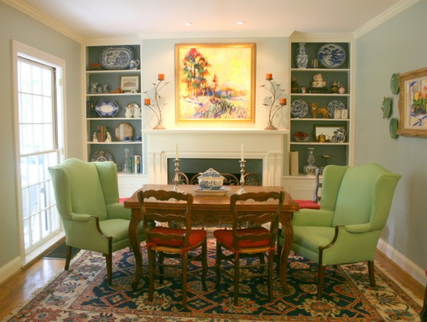 bookcases in dining room