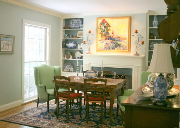 blue and green dining room