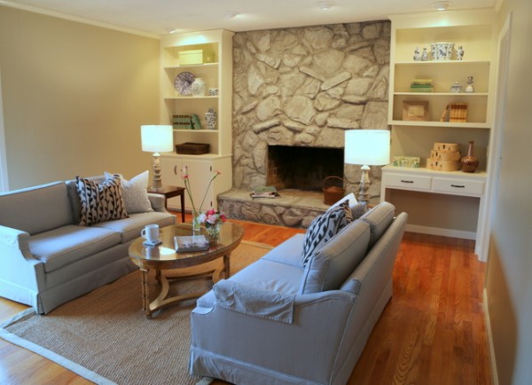 staged paneled living room