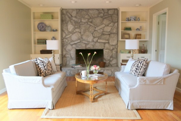 painted stone fireplace