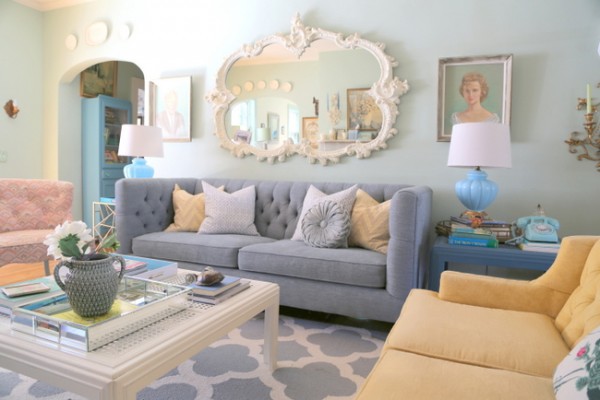 mismatched sofa and loveseat