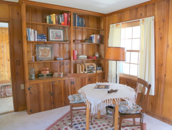 knotty pine bookcase library