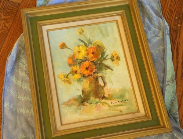 dated floral oil painting