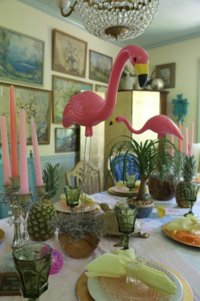 retro palm springs dinner party flamingo