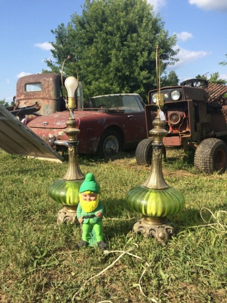 vintage lamps and gnome