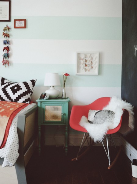 mint and white cabana stripe wall