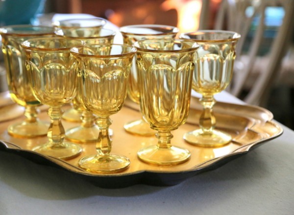 gold tray and glasses