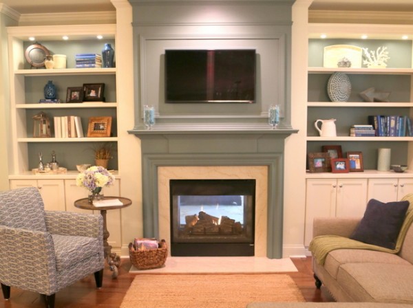 blue fireplace surround