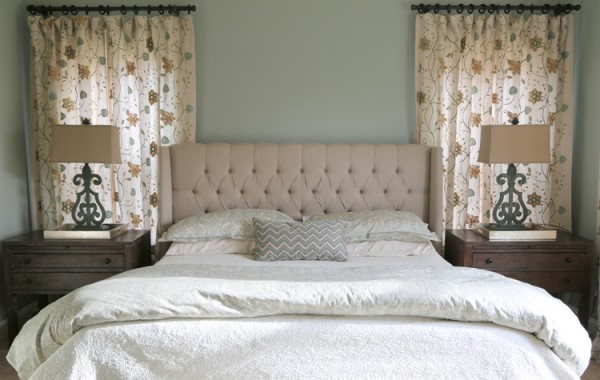 designer bedroom tufted headboard