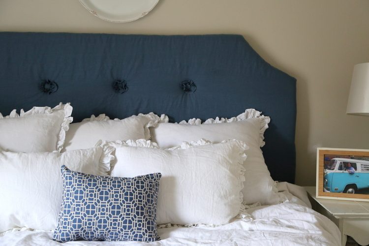 blue upholstered headboard