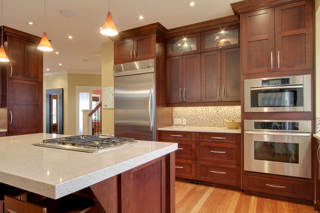 Best Granite Countertops For Cherry, White Quartz Countertops With Natural Wood Cabinets