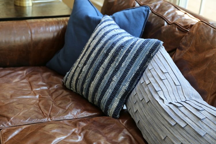 Leather couch outlet pillows