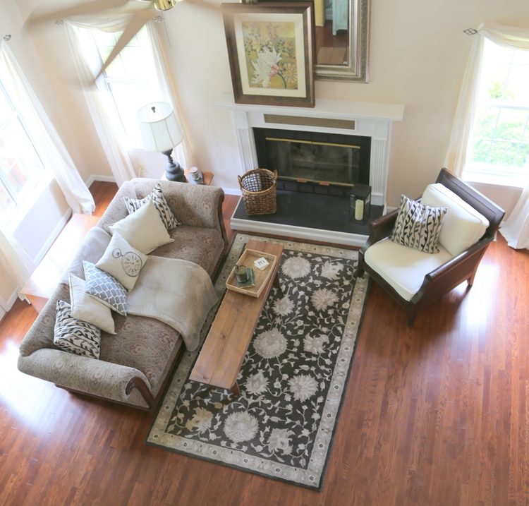 arial view of staged living room