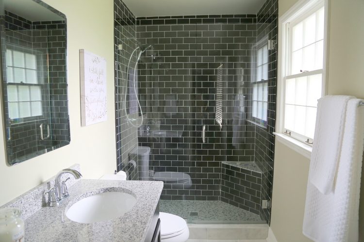 black subway tile shower