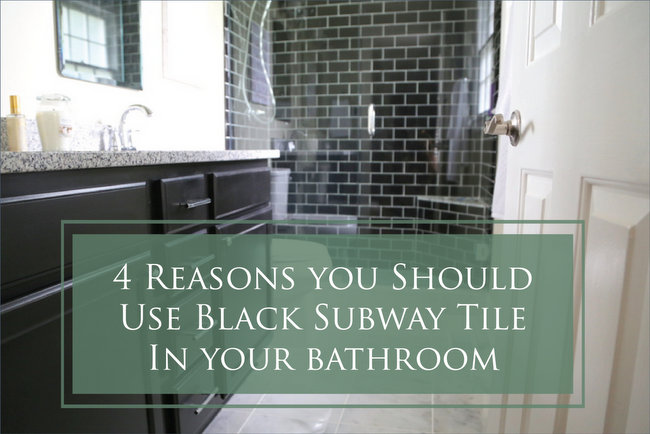 black subway tile in bathroom