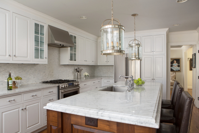 marble countertop in white designer kitchen