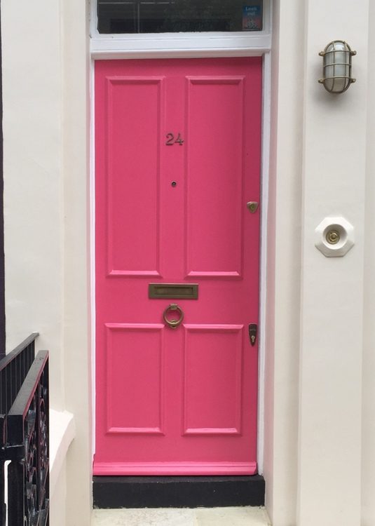 hot pink fuschia front door paint color that looks like Sherwin-Williams Exuberant Pink SW6840