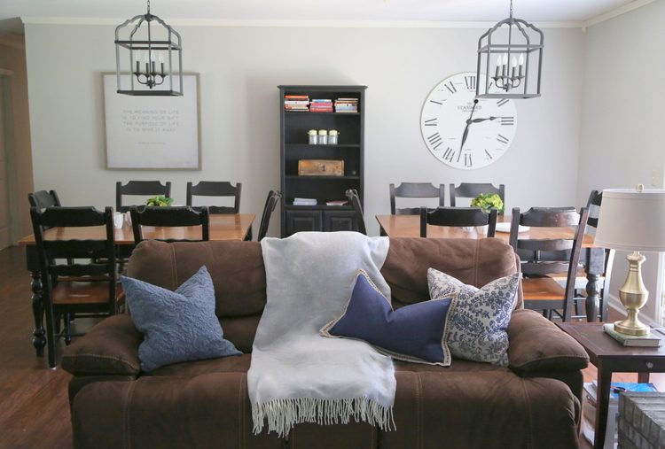 lantern lighting without glass in dining room with Repose Gray walls