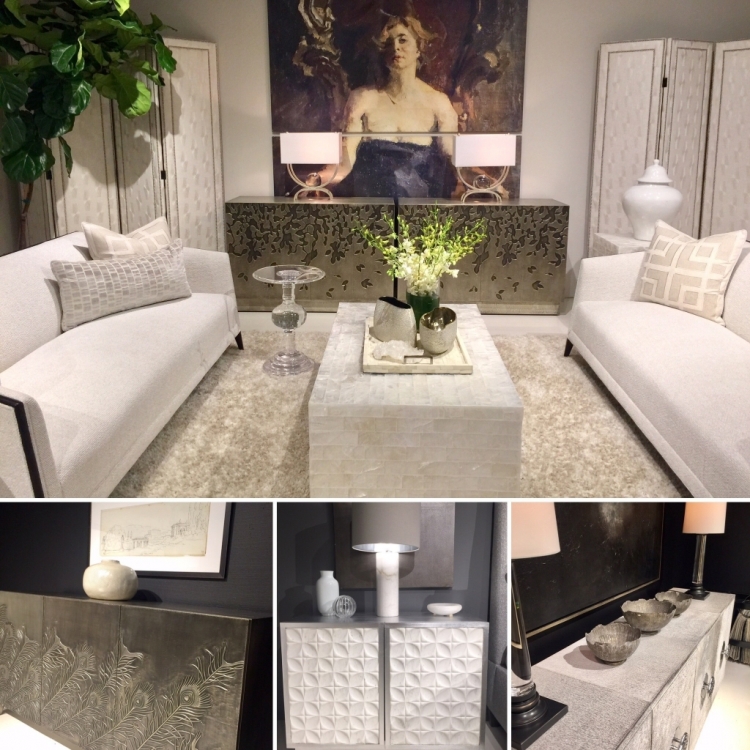 white sofa and upholstery and black walls at bernhardt furniture showroom at high point furniture market