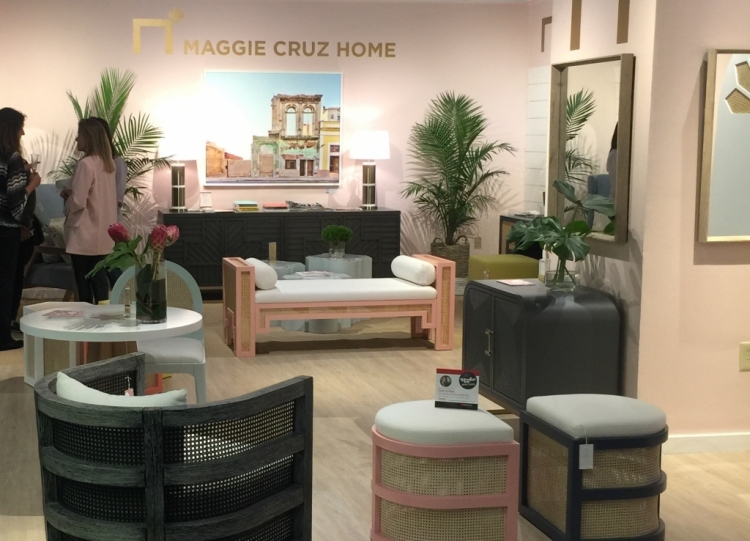 pink wall color in Maggie Cruz Home showroom at High Point