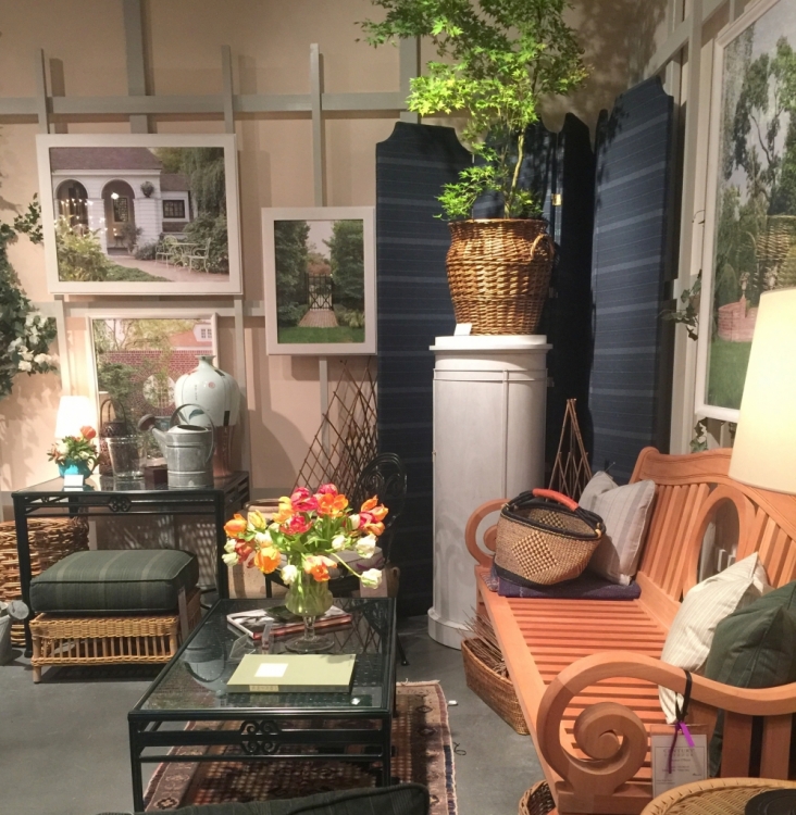 pink in Century Furniture garden showroom at High Point Furniture Market