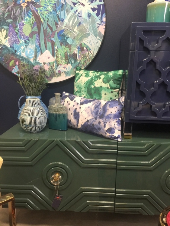 dark green console cabinet at modshop1 furniture showroom