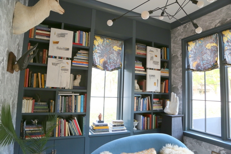 dark blue designer library by Kimberly Kelly at Omore Designer Showhouse