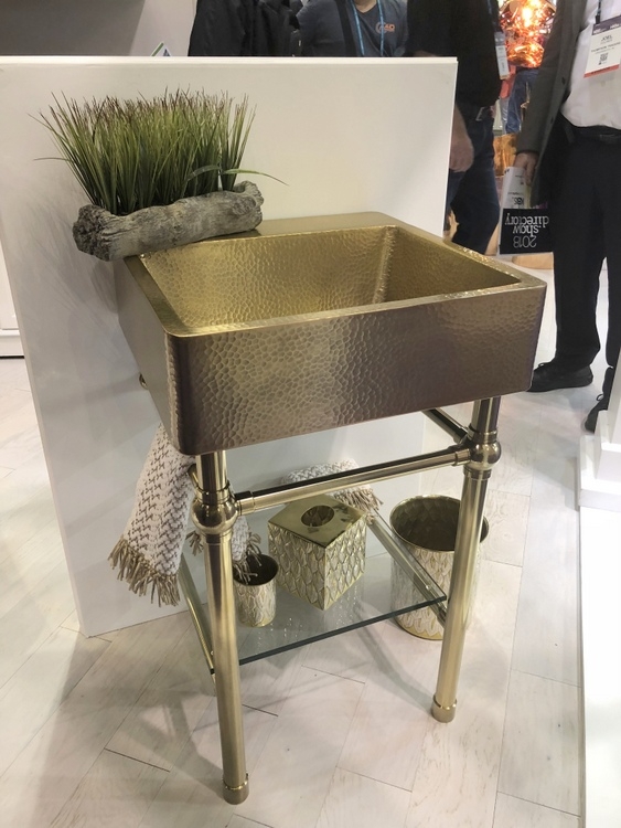 hammered gold sink vanity by thompson traders at 2018 KBIS