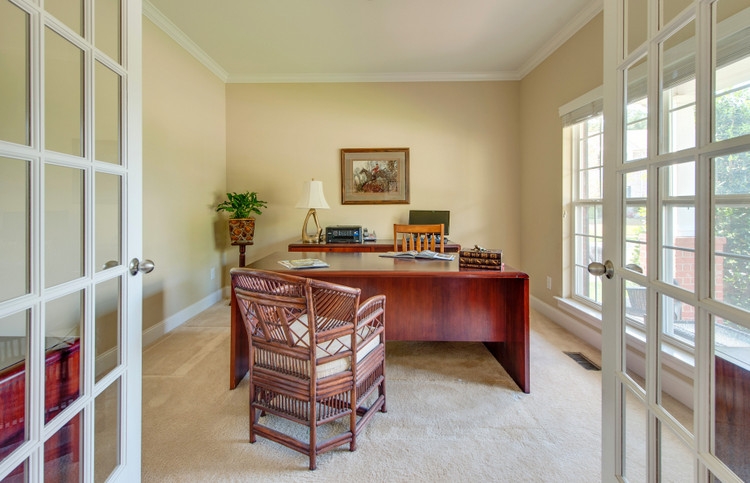 staged home office with french doors