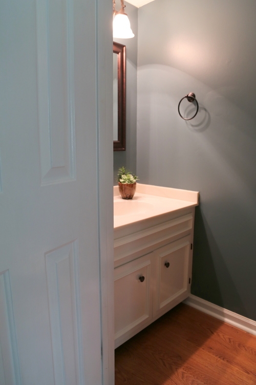 dark blue bathroom