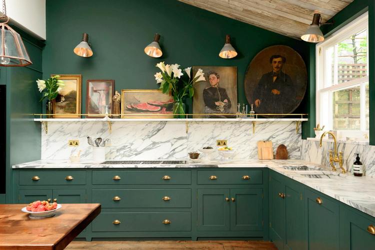 green painting kitchen cabinets